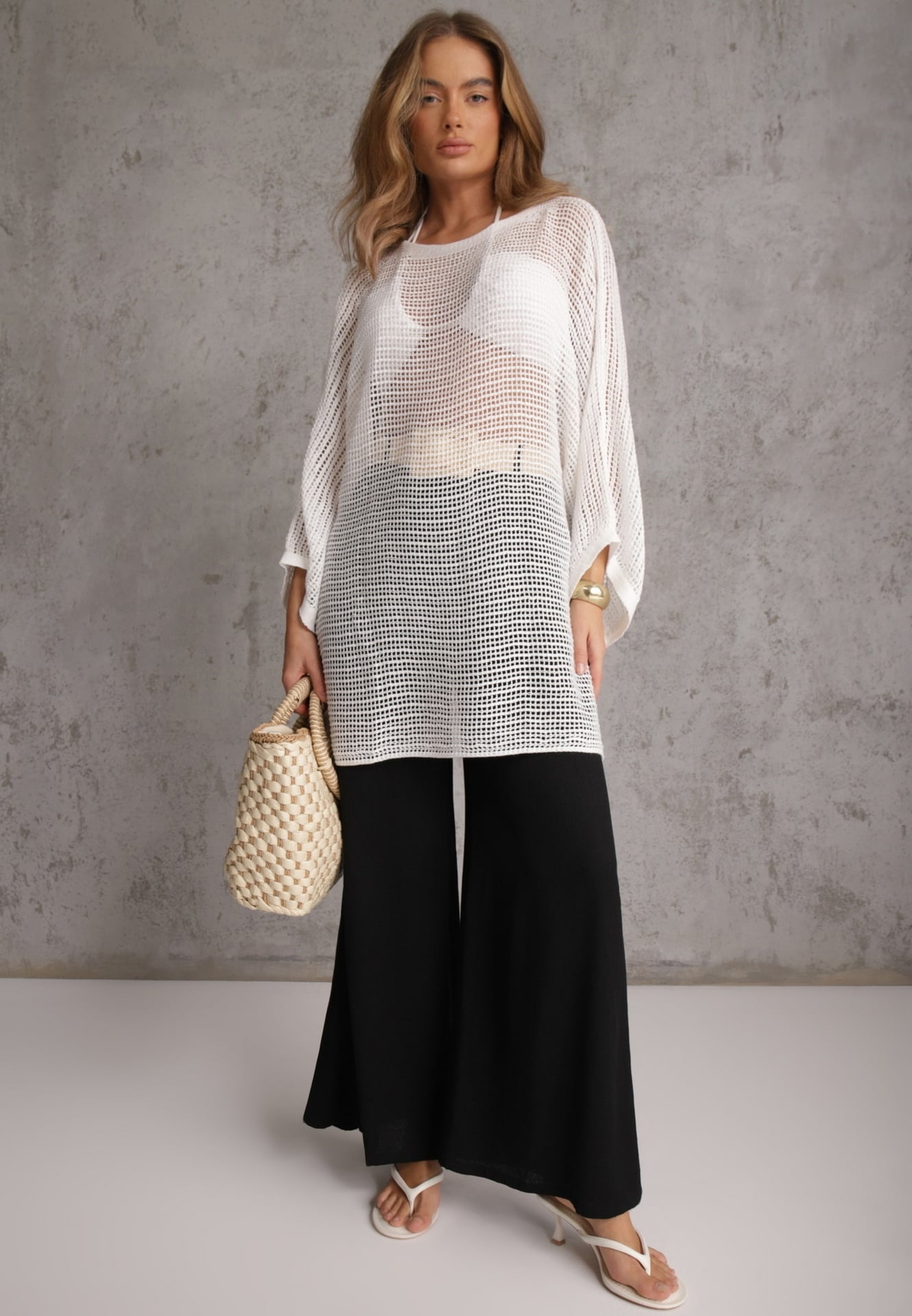 Czarne Spodnie High Waist Wide Leg z Wiskozą z Plecionym Paskiem Aridine