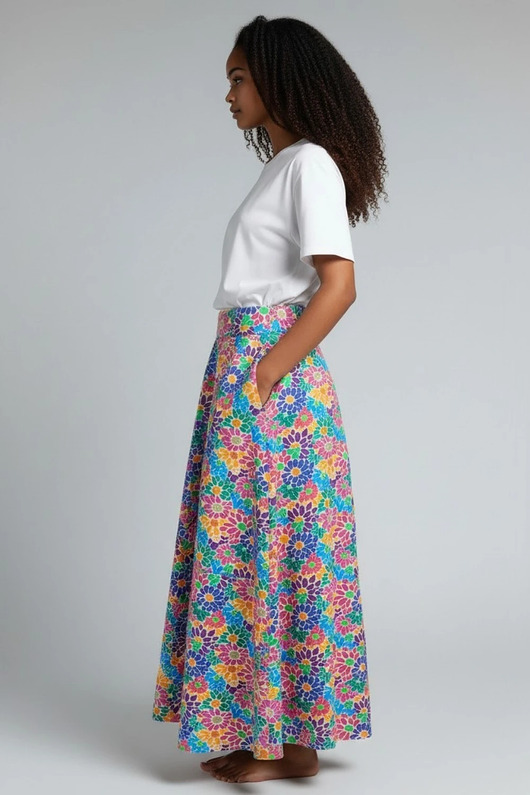 Spódnica Purosza kwiatowy wzór midi kieszenie rozmiar L