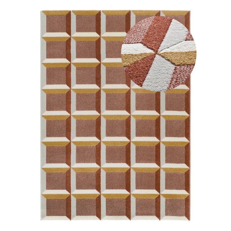 Dywan wewnętrzny prostokątny, miedziany, 80 x 150 cm, AMARA geometryczny z reliefem - ATTICGO