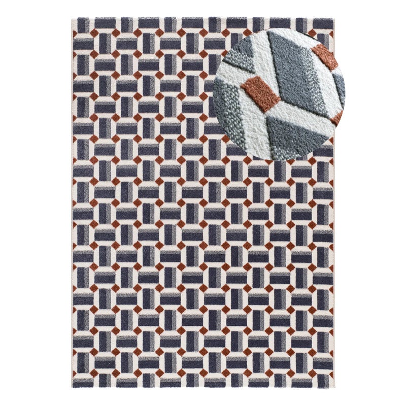 Dywan wewnętrzny prostokątny, niebieski / biały, 200 x 290 cm, AMARA geometryczny z reliefem - ATTICGO
