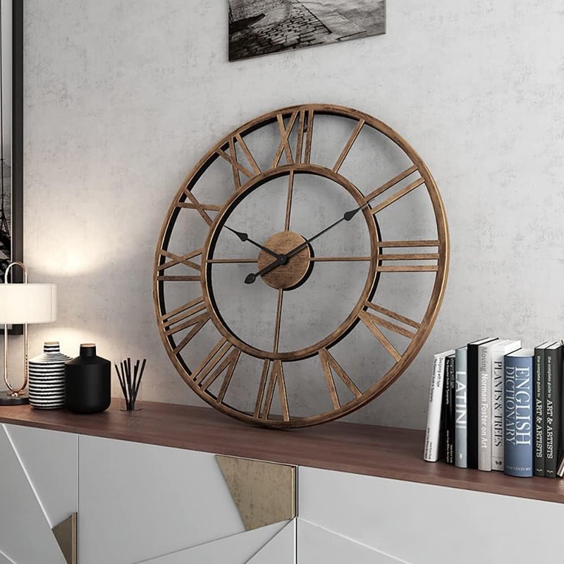 Nowoczesny zegar ścienny w stylu retro, o średnicy 50 cm, z dynamicznym mechanizmem cyfr rzymskich, do kuchni i sypialni
