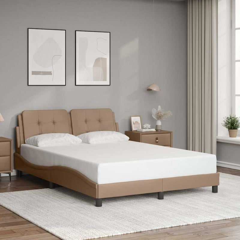 Łóżko tapicerowane rama łóżka ze stelażem brąz skóra sztuczna 140x200 cm