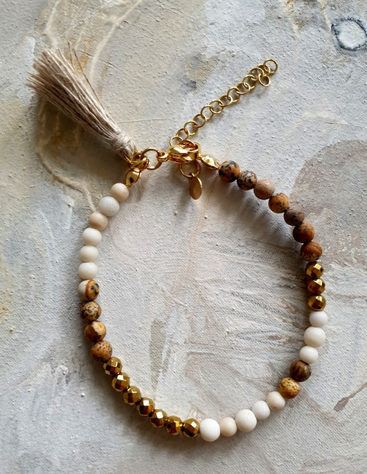 Bransoletka MULTI MIDI jaspis obrazkowy, kamień rzeczny,hematyt