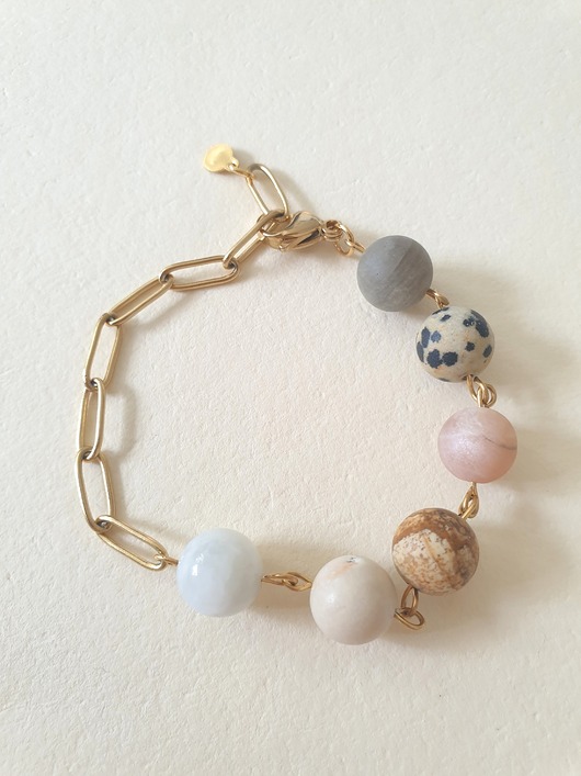 Bransoletka FANABERIA kulki, kamień księżycowy, kamień rzeczny, labradoryt