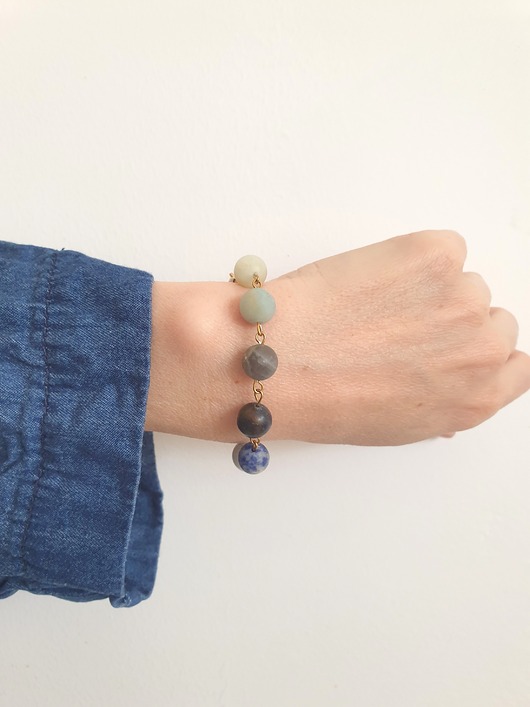Bransoletka FANABERIA kulki, kamień księżycowy, amazonit, labradoryt
