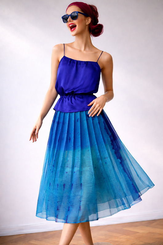 Jedwabna spódnica- sarong kobalt