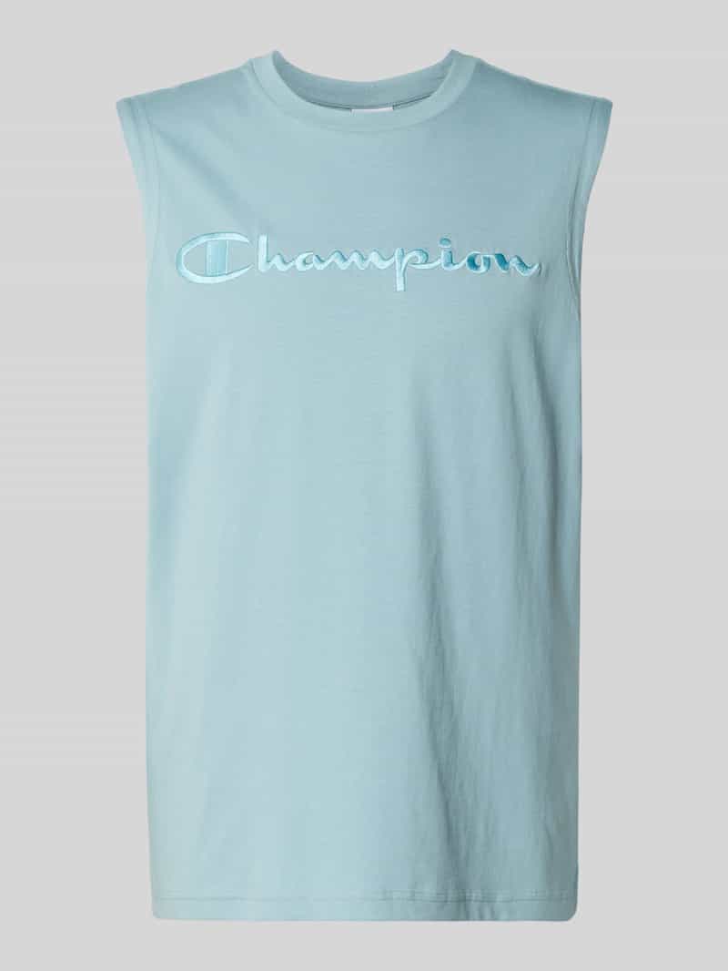 Top z wyhaftowanym logo i okrągłym dekoltem