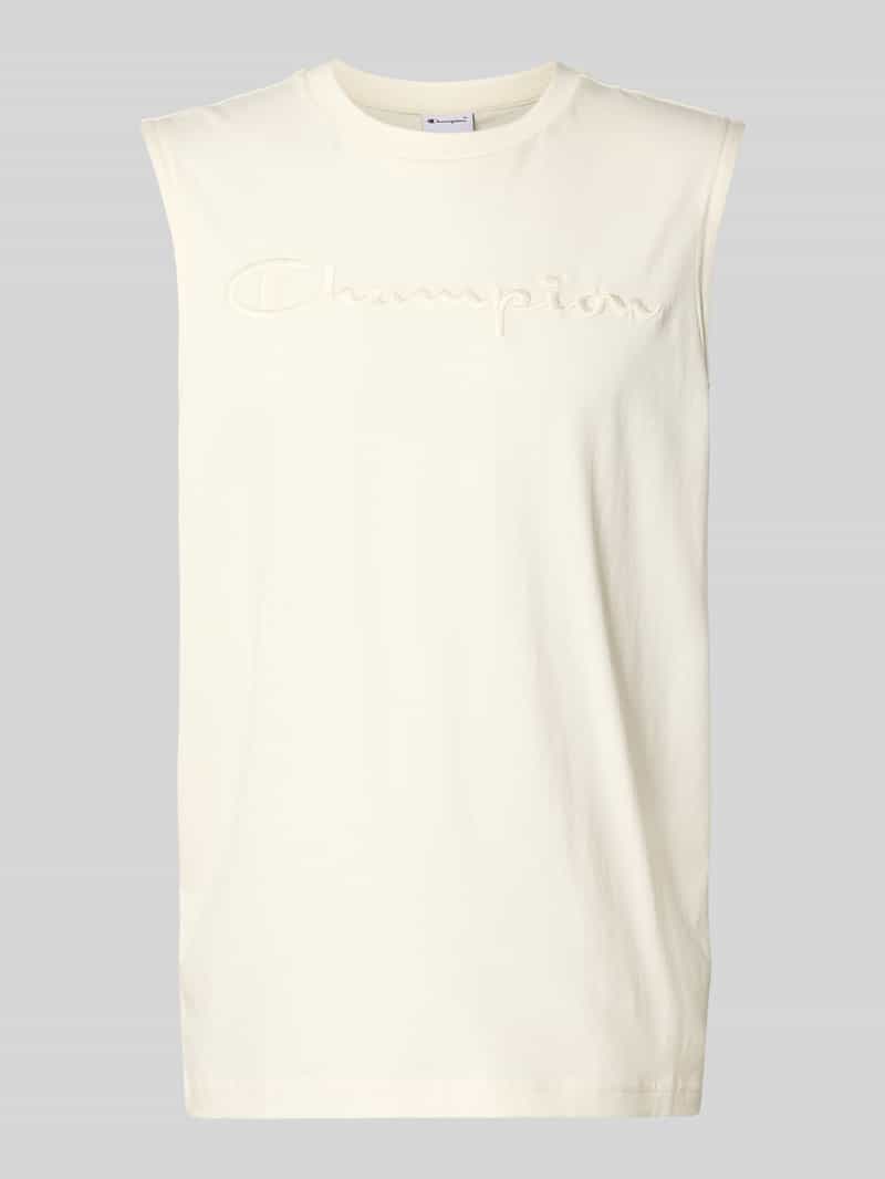 Top z wyhaftowanym logo i okrągłym dekoltem