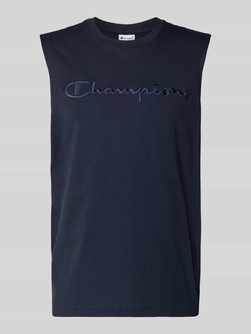 Top z wyhaftowanym logo i okrągłym dekoltem