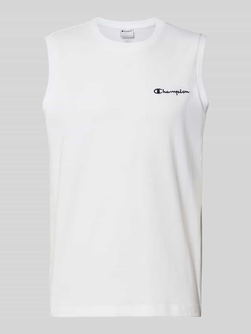 Top z wyhaftowanym logo i okrągłym dekoltem