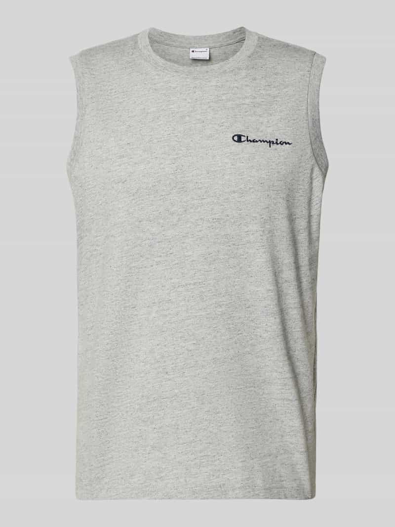 Top z wyhaftowanym logo i okrągłym dekoltem