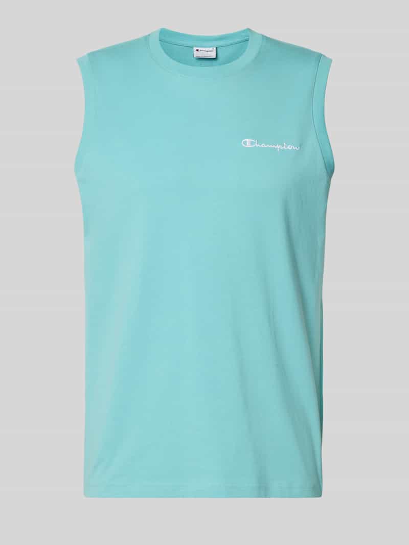 Top z wyhaftowanym logo i okrągłym dekoltem