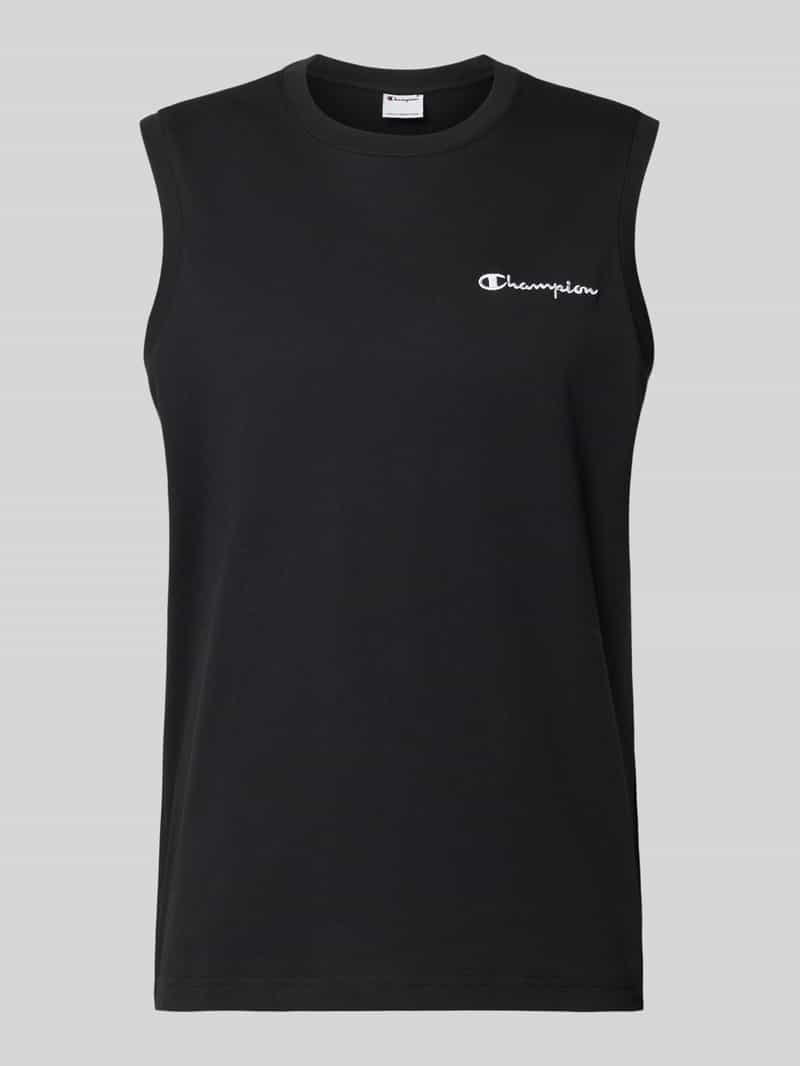 Top z wyhaftowanym logo i okrągłym dekoltem