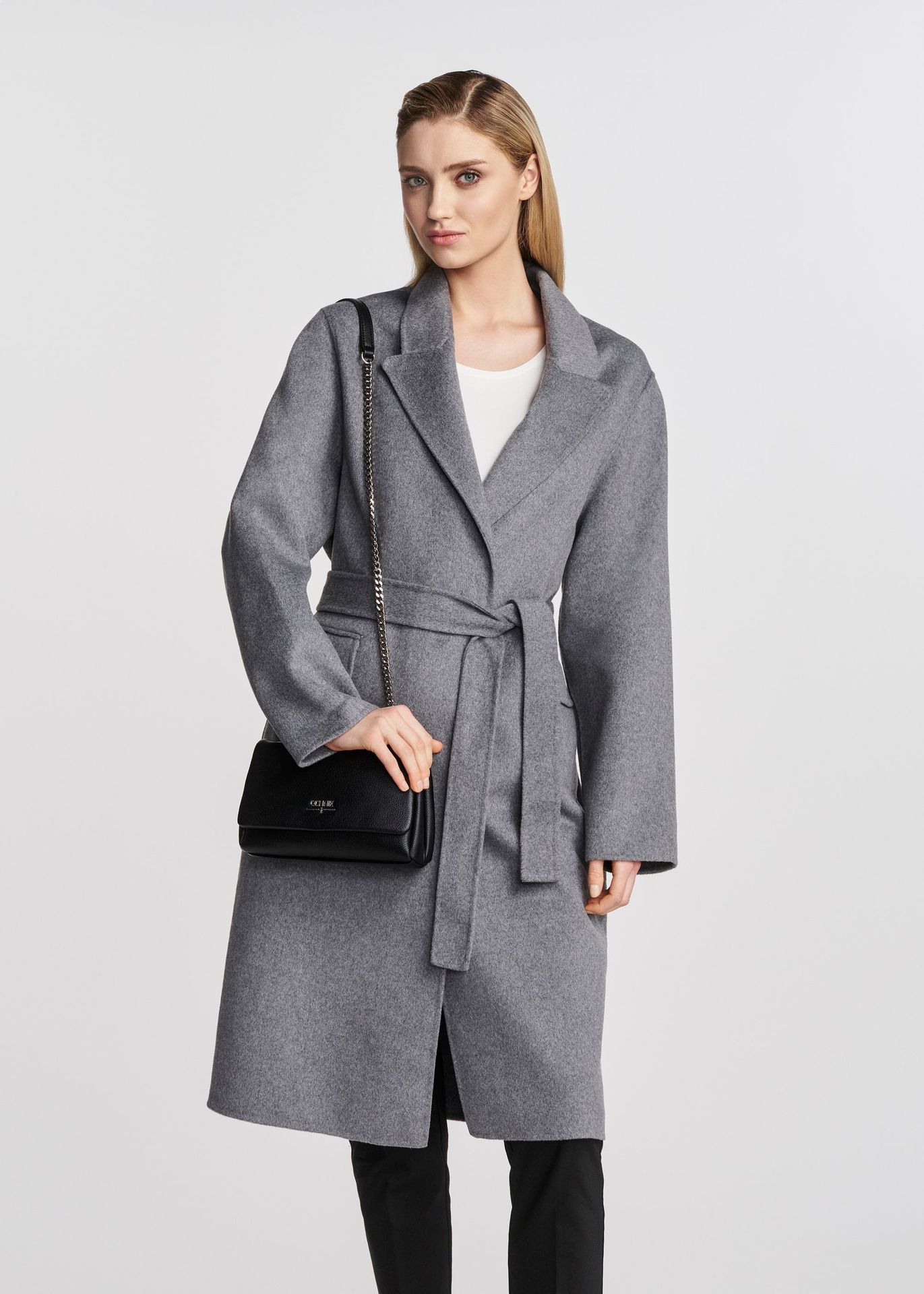 Szary wełniany płaszcz damski