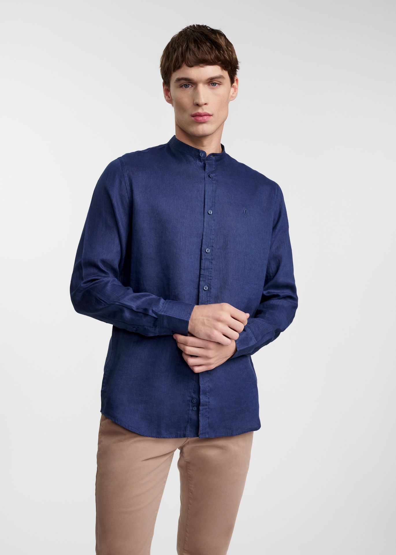 Ciemnoniebieska lniana koszula męska