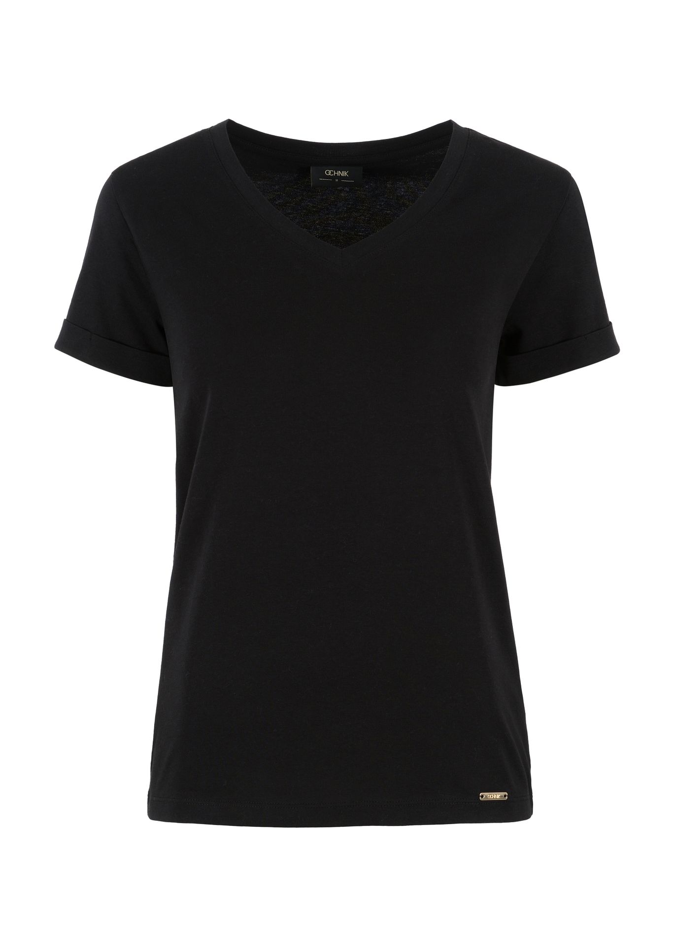 Czarny T-shirt damski w serek