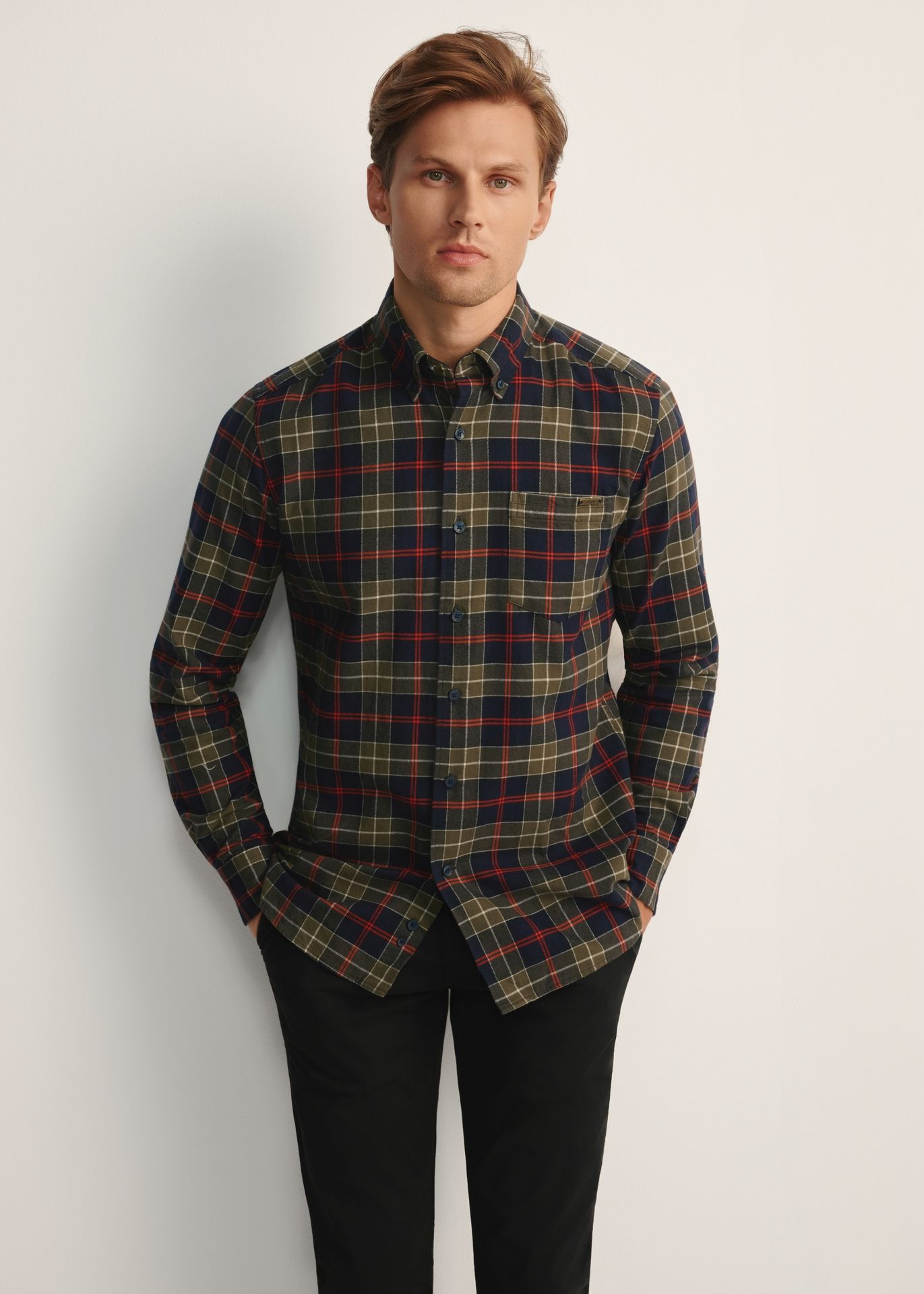 Koszula męska w kratę w kolorze khaki