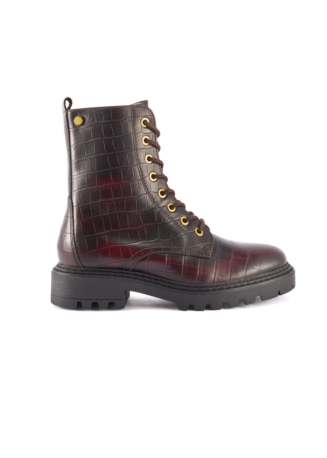 Bordowe botki damskie croco