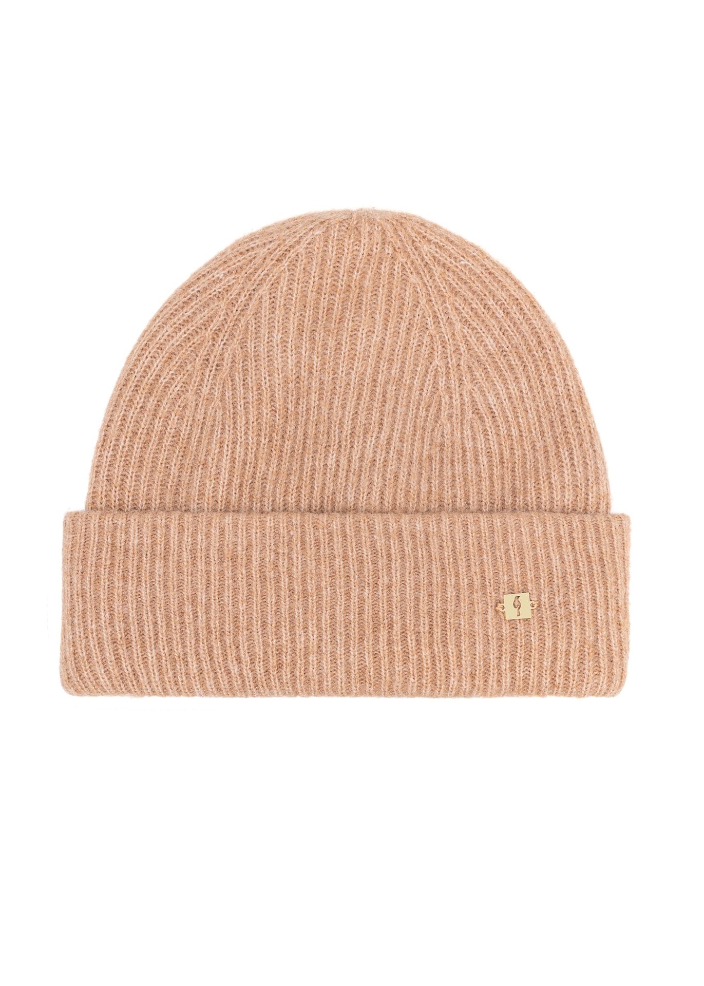 Ciemnobeżowa czapka damska z domieszką wełny