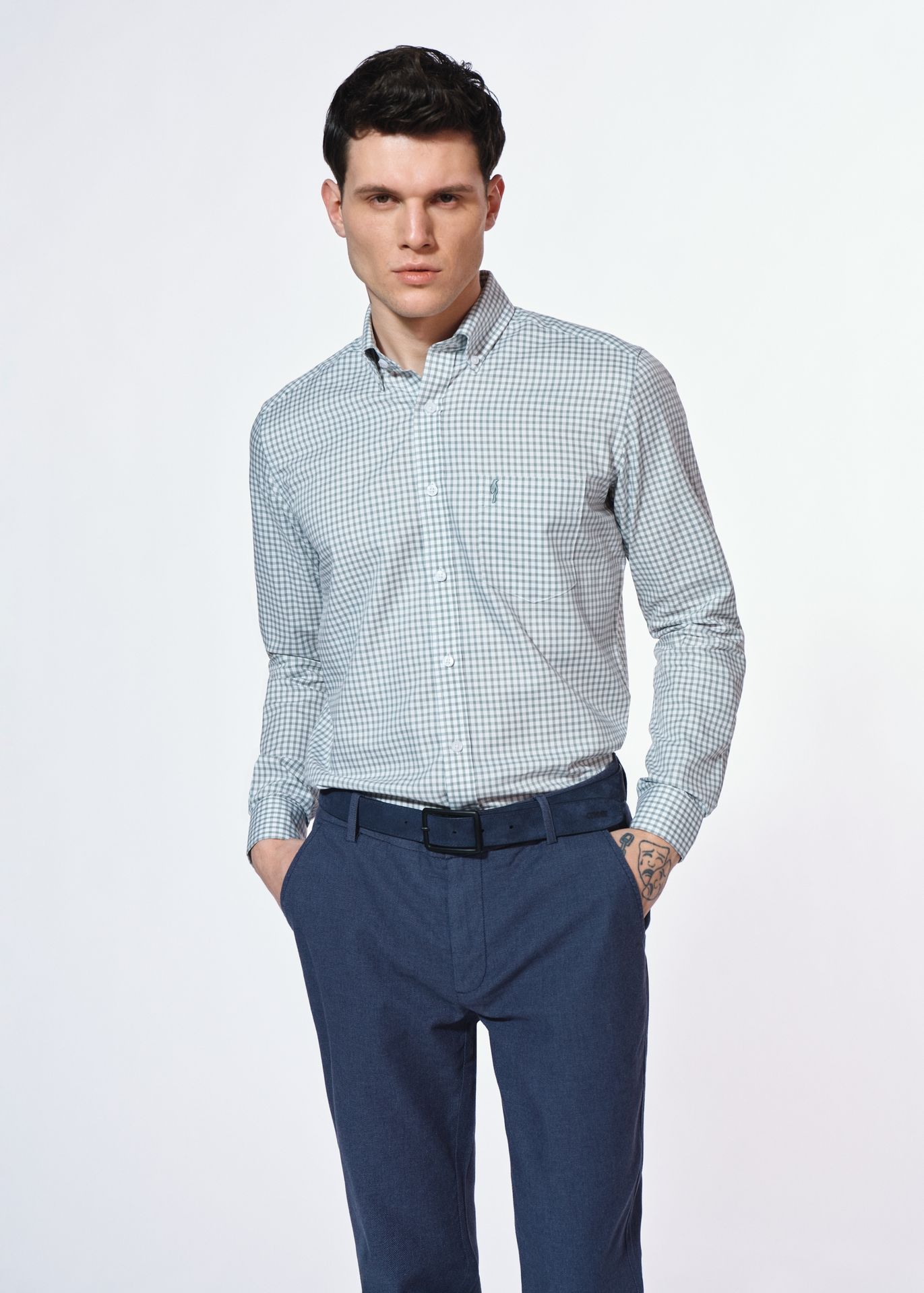 Bawełniana koszula męska w jasnozieloną kratkę