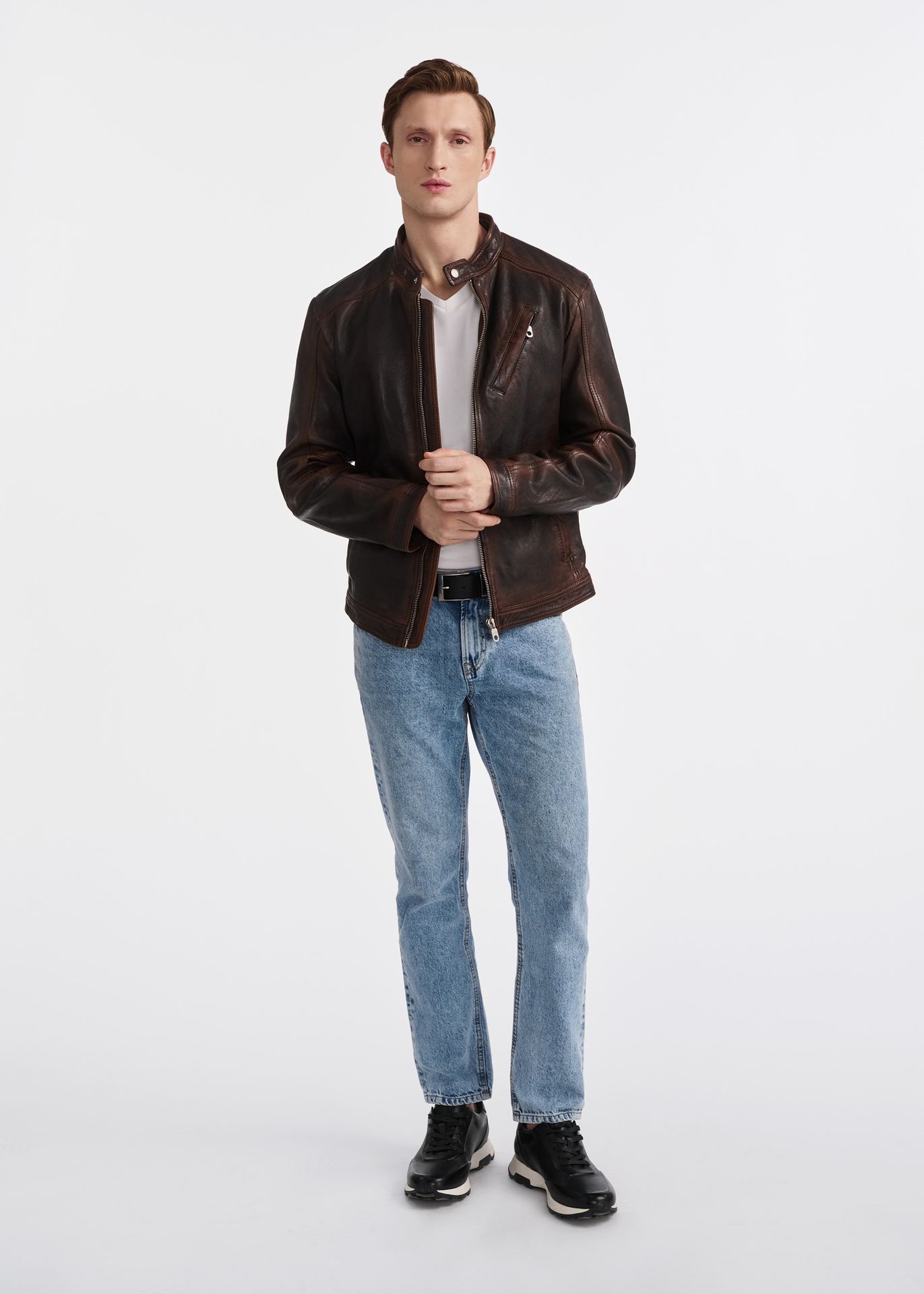 Brązowa skórzana kurtka męska