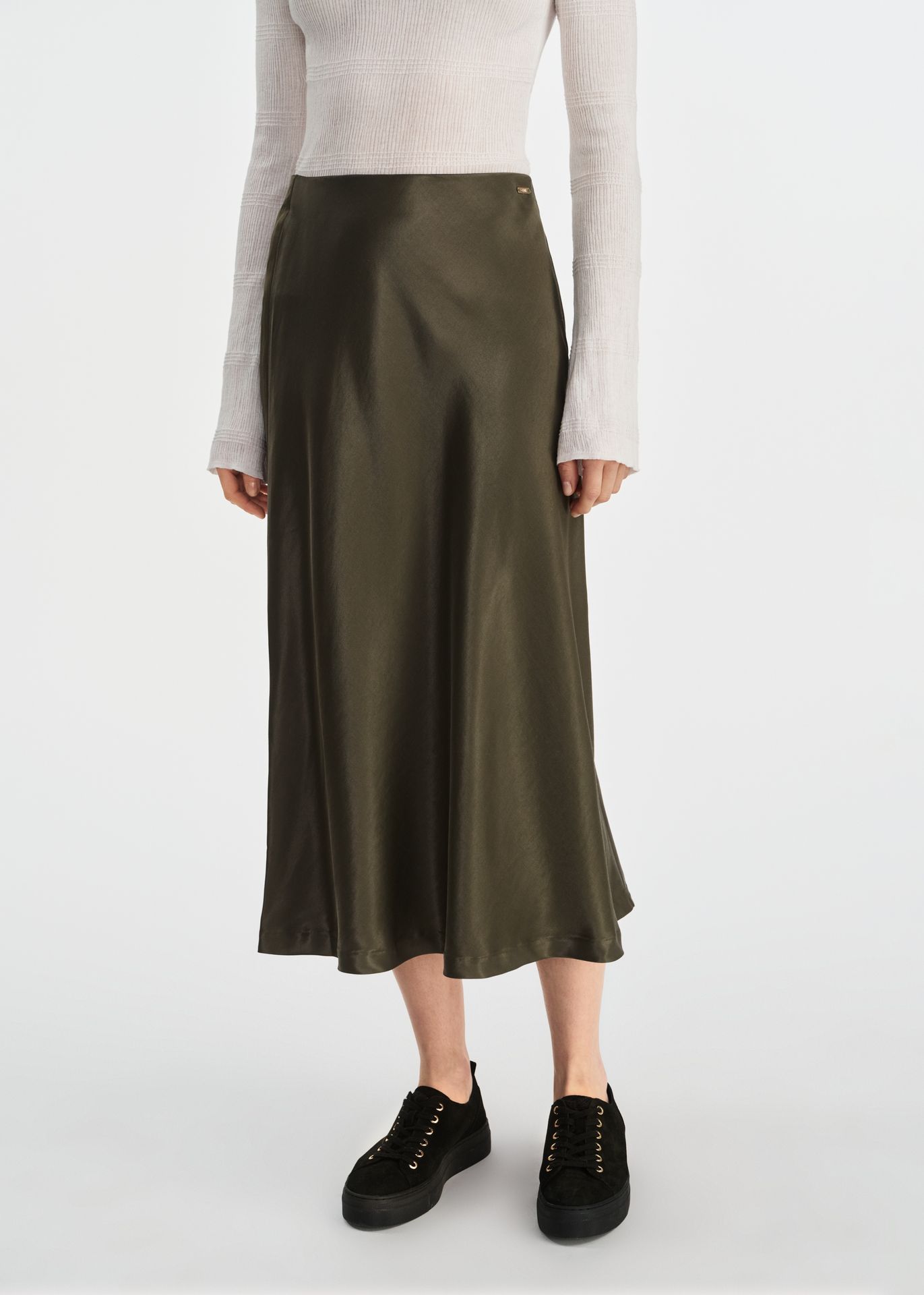 Satynowa spódnica midi w kolorze khaki