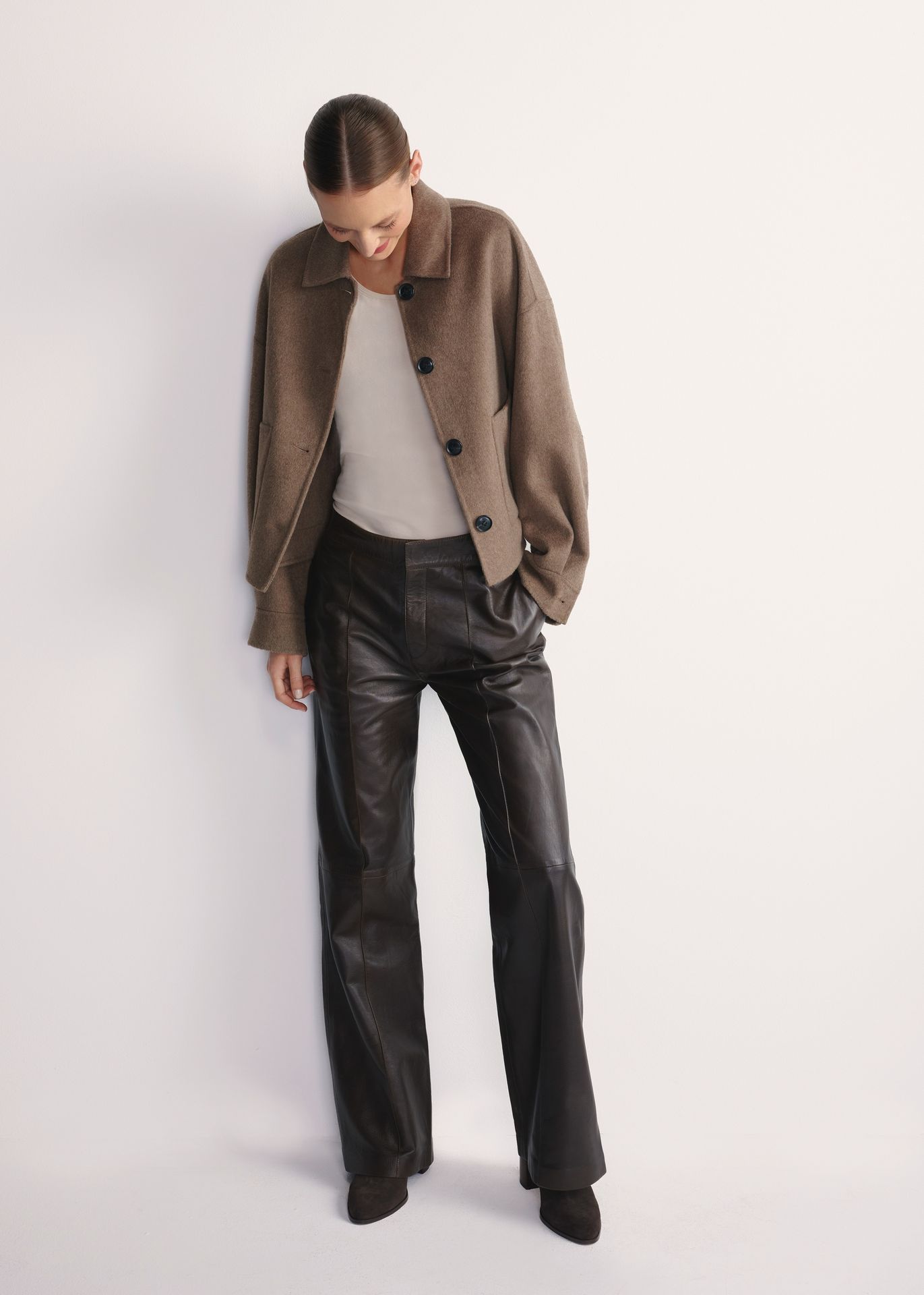 Skórzane brązowe spodnie damskie