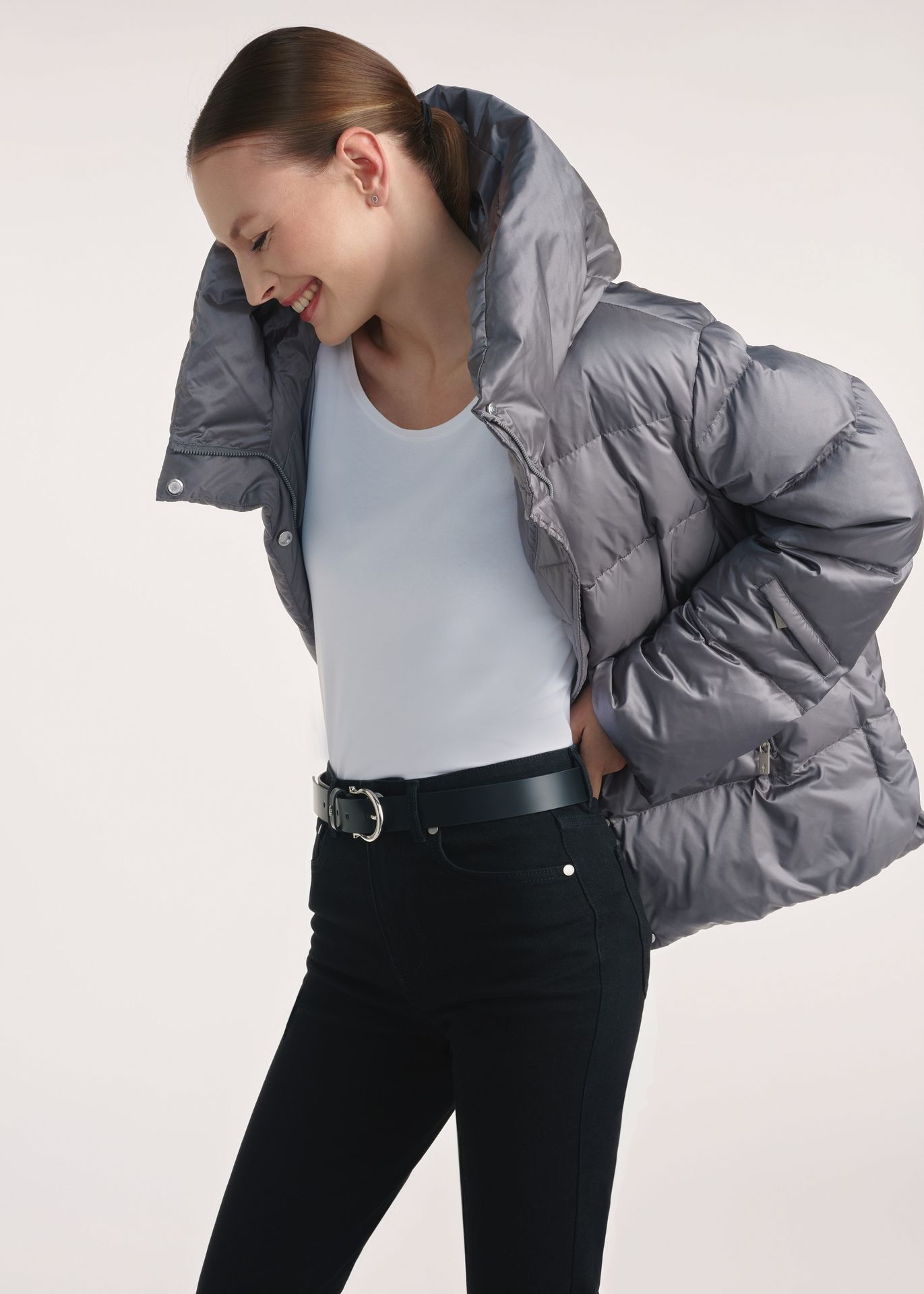 Szara puchowa kurtka damska