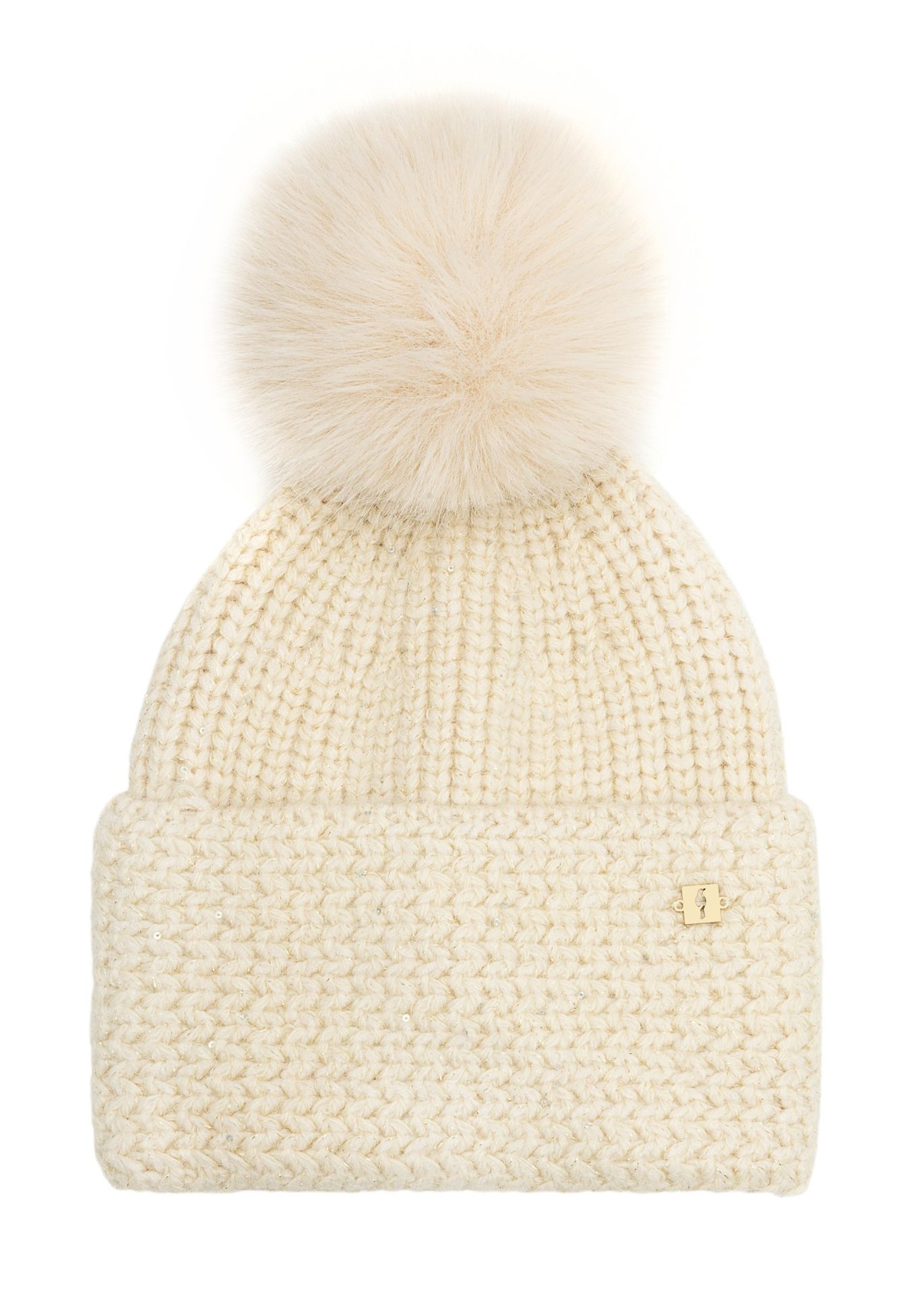 Beżowa czapka damska z pomponem