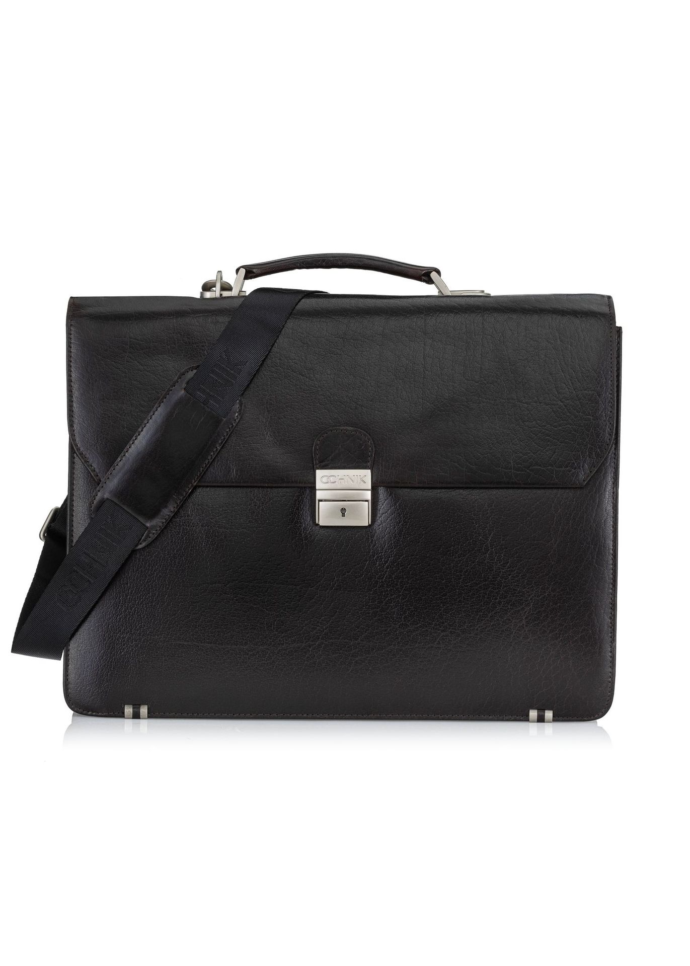 Ciemnobrązowa skórzana teczka na dokumenty