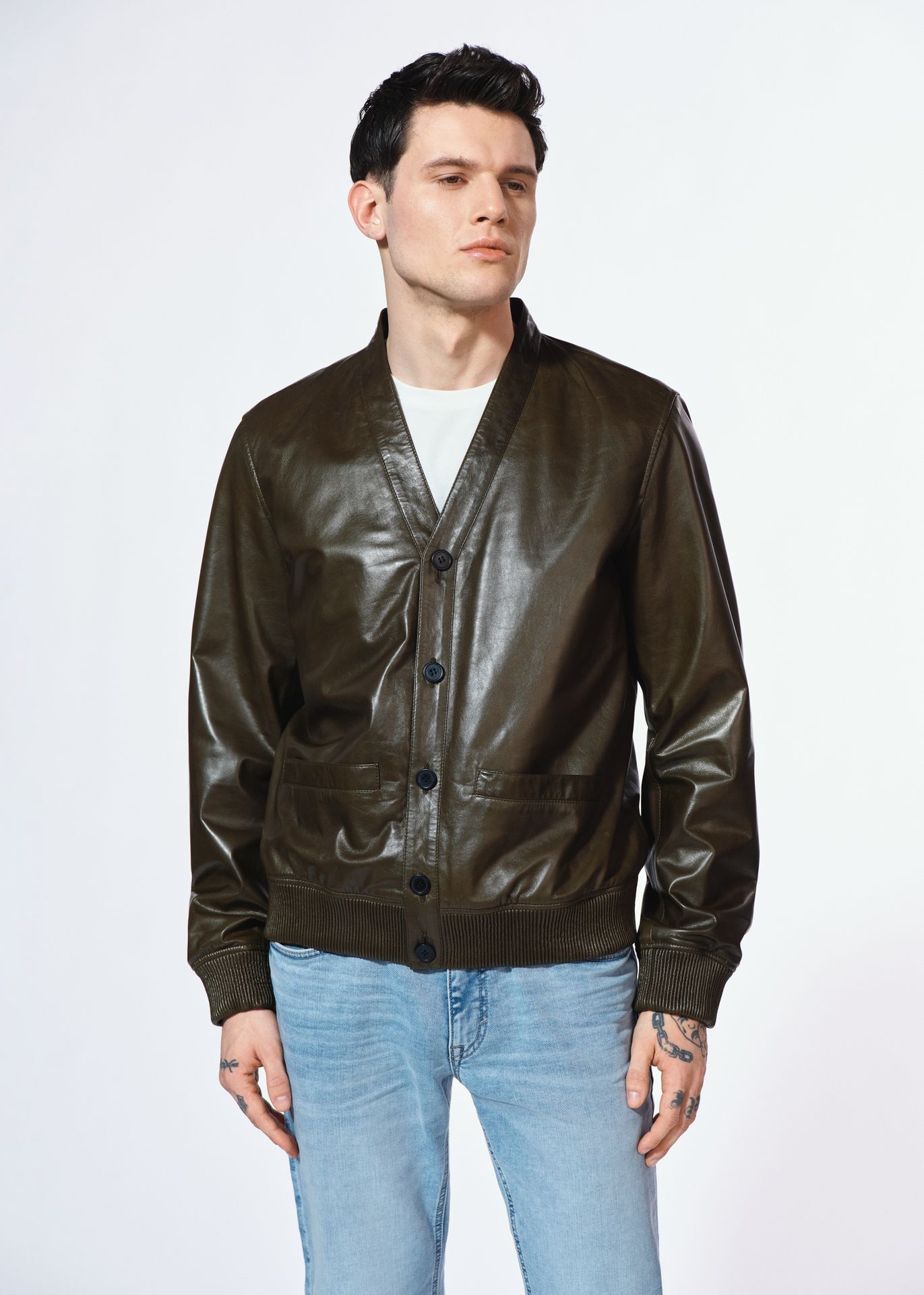 Skórzana kurtka męska khaki