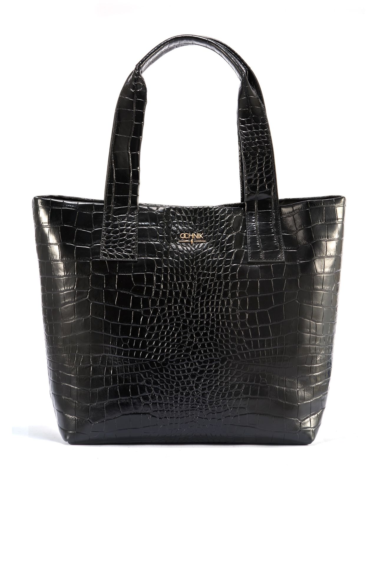Czarna skórzana torebka shopper croco