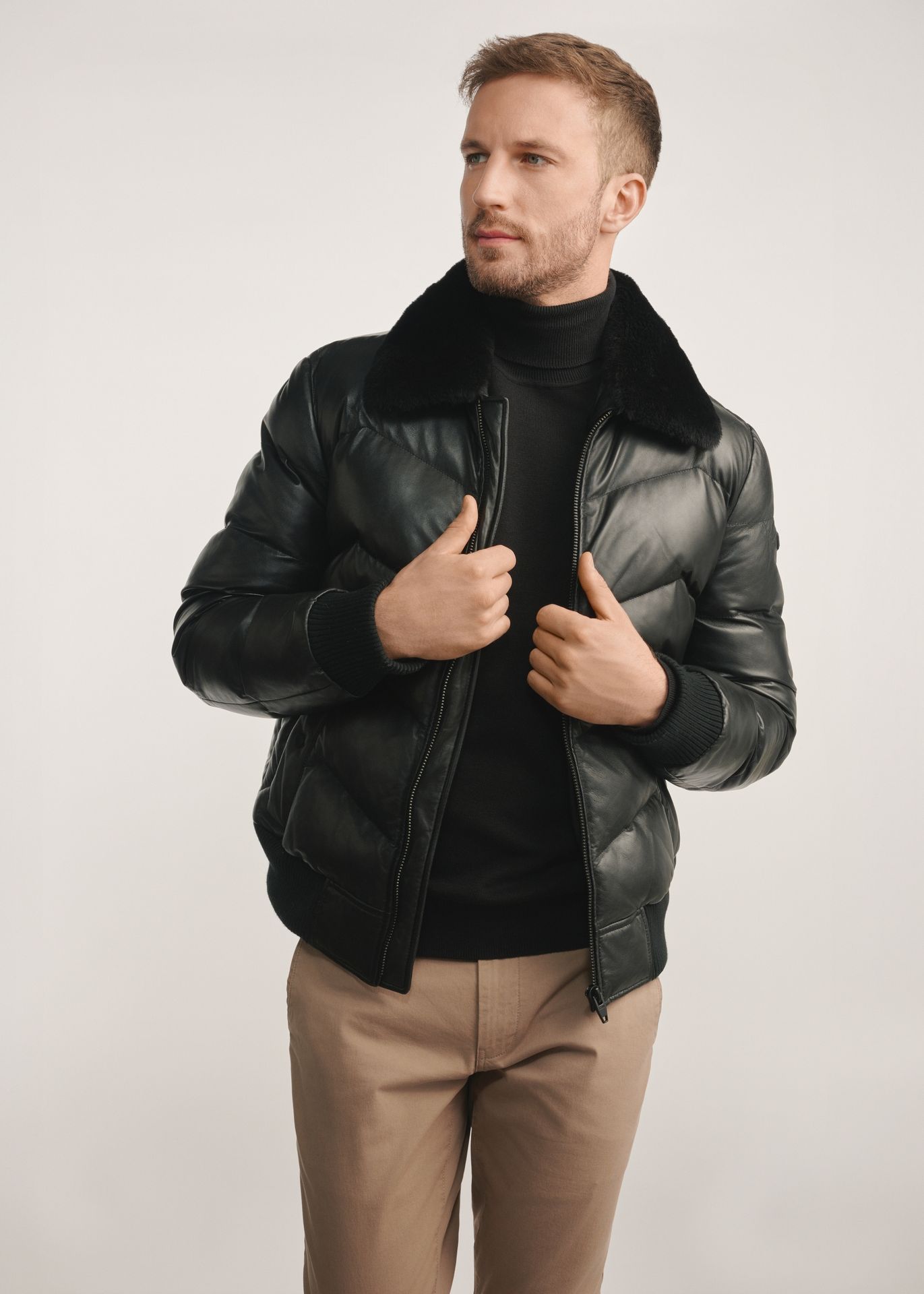 Czarna skórzana kurtka męska z ociepleniem