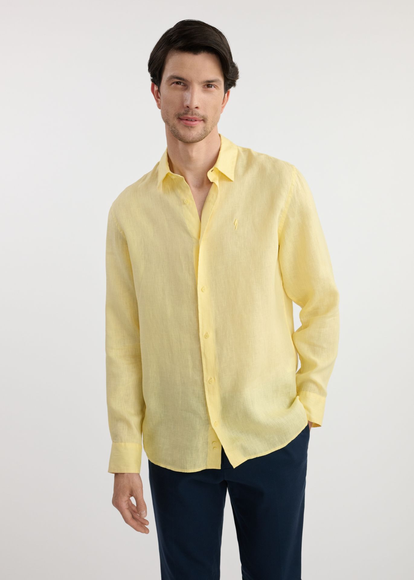Jasnożółta lniana koszula męska