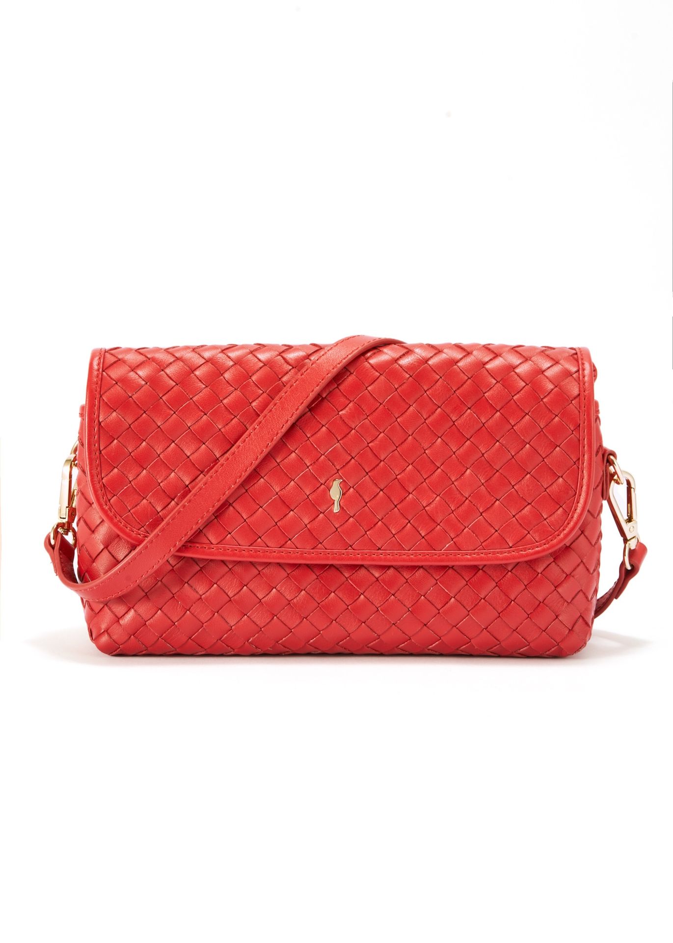 Czerwona mała pleciona torebka skórzana