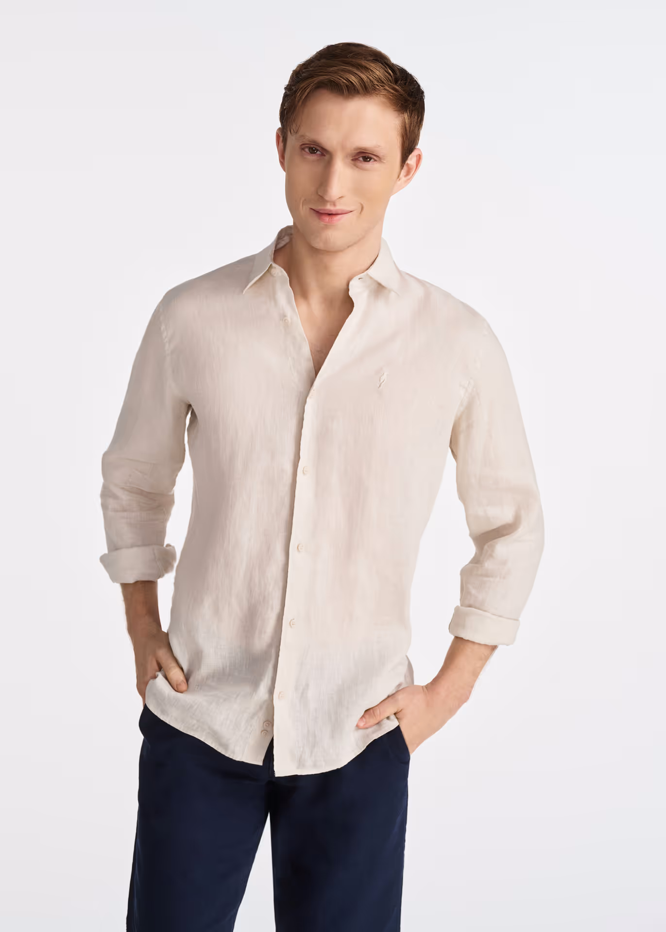 Beżowa lniana koszula męska