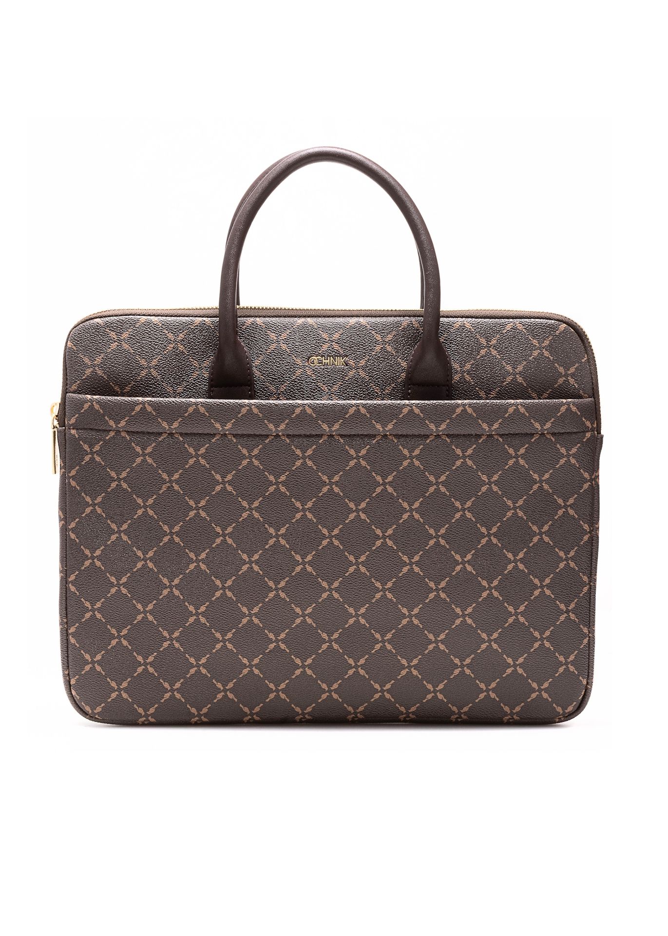 Brązowa torba na laptopa z monogramem