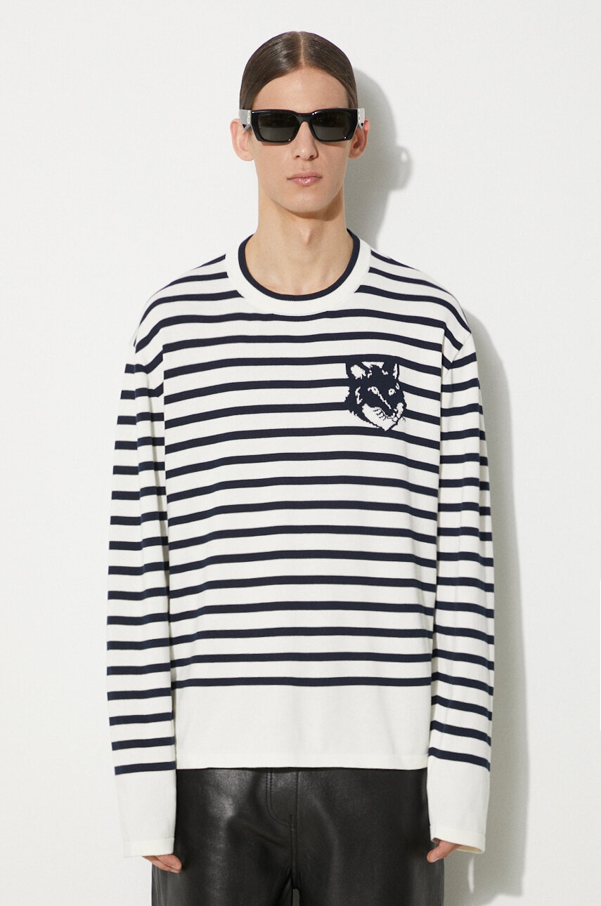 Maison Kitsuné sweter bawełniany Fox Head Intarsia Comfort Striped Jumper
