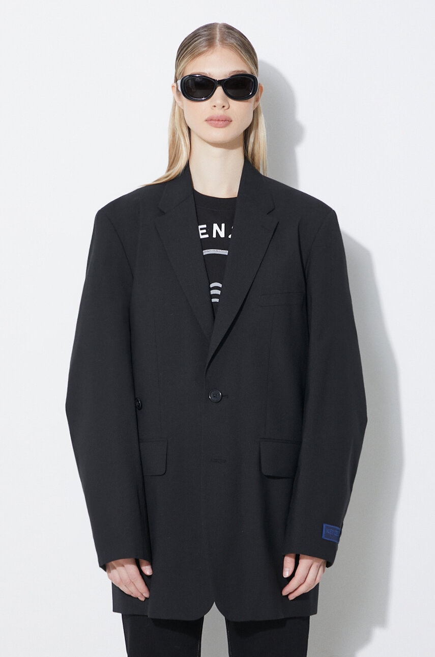 Kenzo marynarka wełniana Solid Kimono Blazer