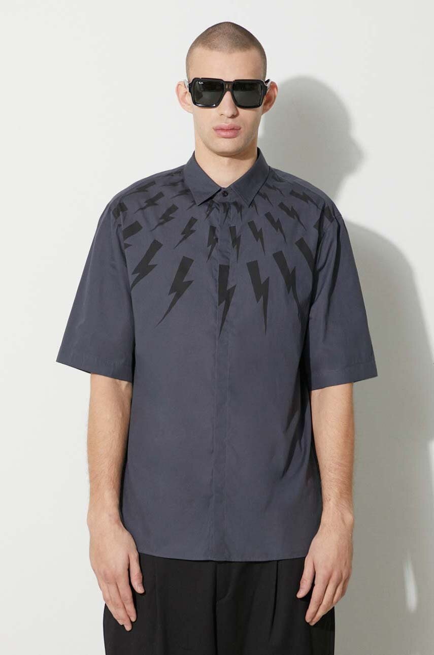 Neil Barrett koszula bawełniana LOOSE ROLLED UP FAIR-ISLE THUNDERBOLT