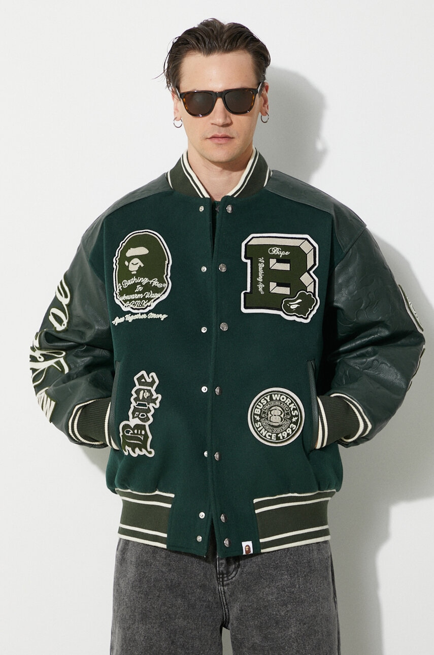 A Bathing Ape kurtka bomber wełniana Bape Patch Coach Jacket