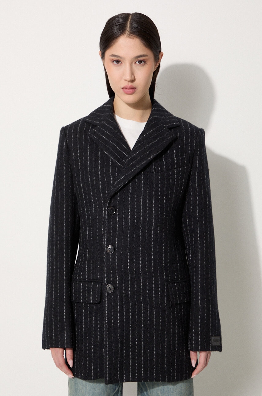 Kenzo płaszcz wełniany Tennis Stripes Pea Coat
