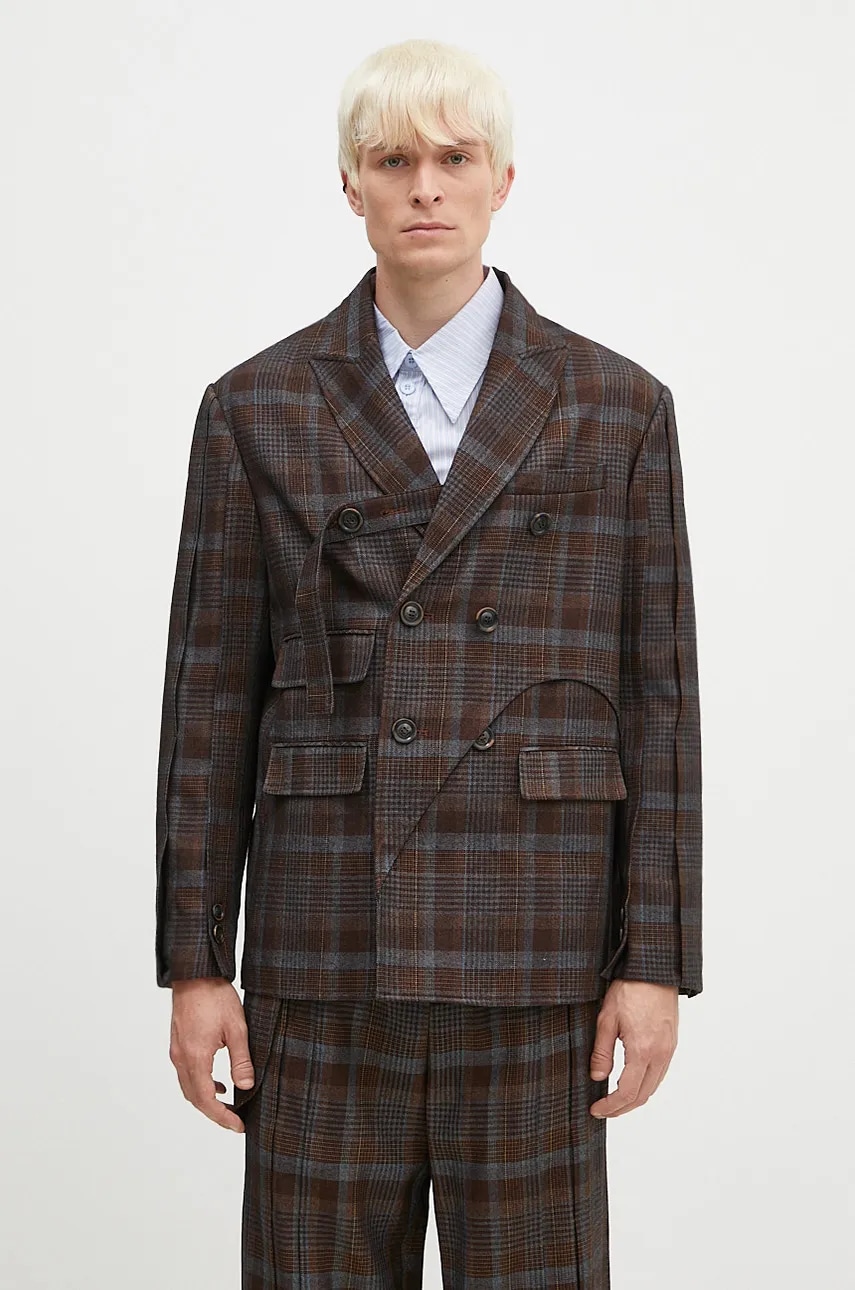 Andersson Bell marynarka wełniana Soe Check Wrap Double Breasted Jacket