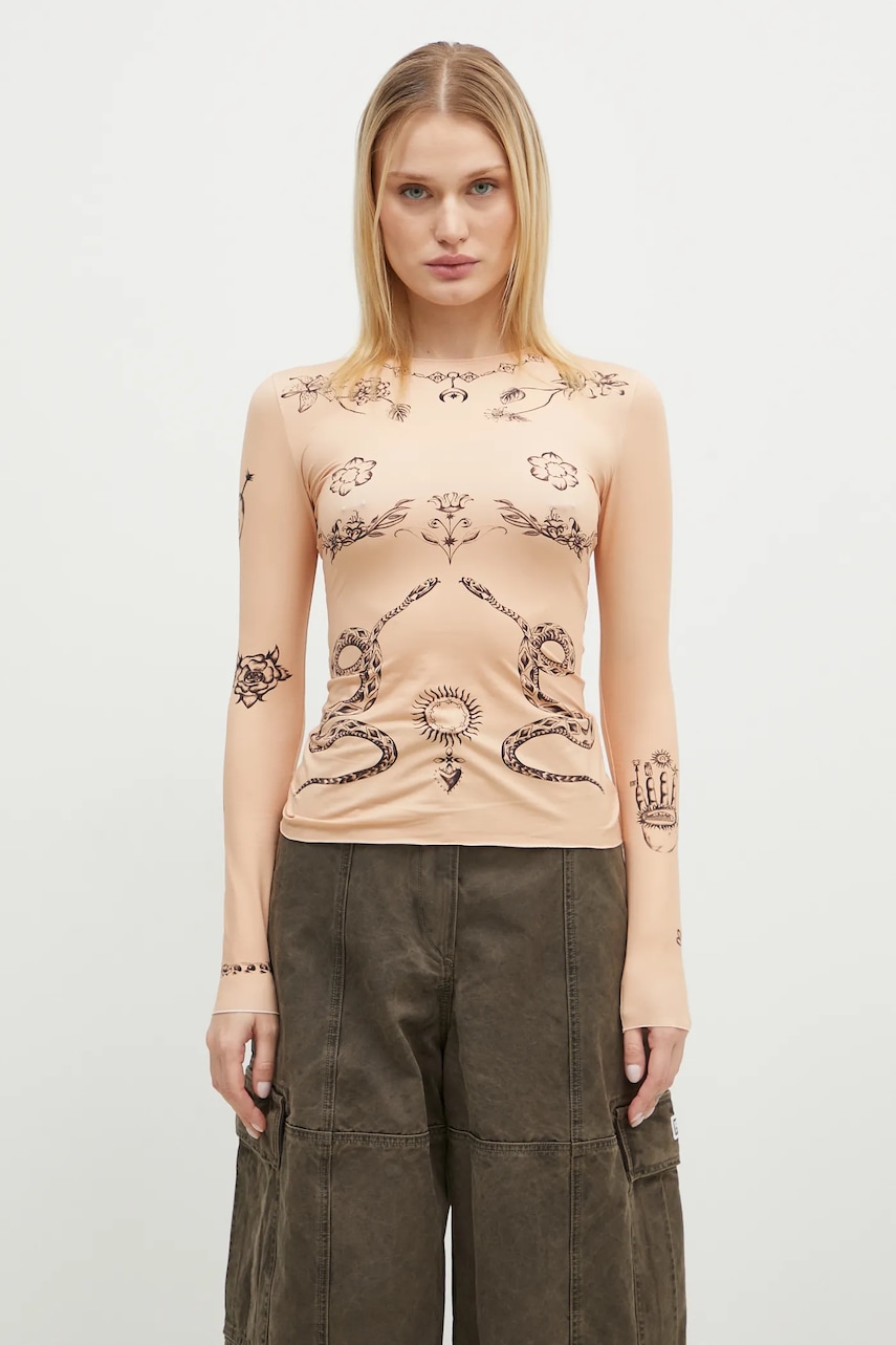 Marine Serre longsleeve Tattoo Printed Jersey Second Skin Crewneck Top