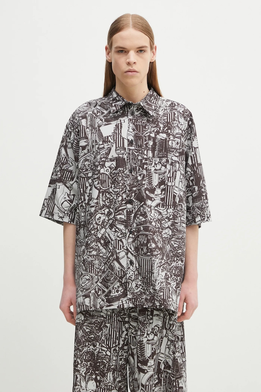 Marcelo Burlon koszula bawełniana Aop Mech Bowling Shirt Dark Grey Medium