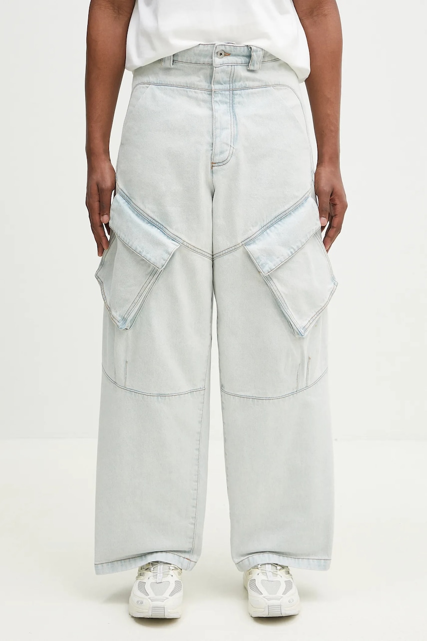 Marcelo Burlon jeansy bawełniane Bleach Denim Wide Cargo Light Blue No Co