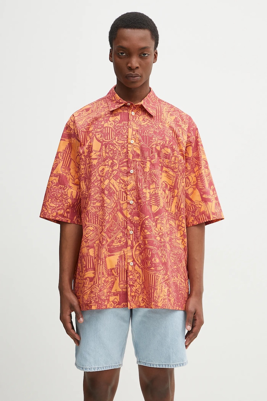 Marcelo Burlon koszula bawełniana Aop Mech Bowling Shirt Orange Burgundy