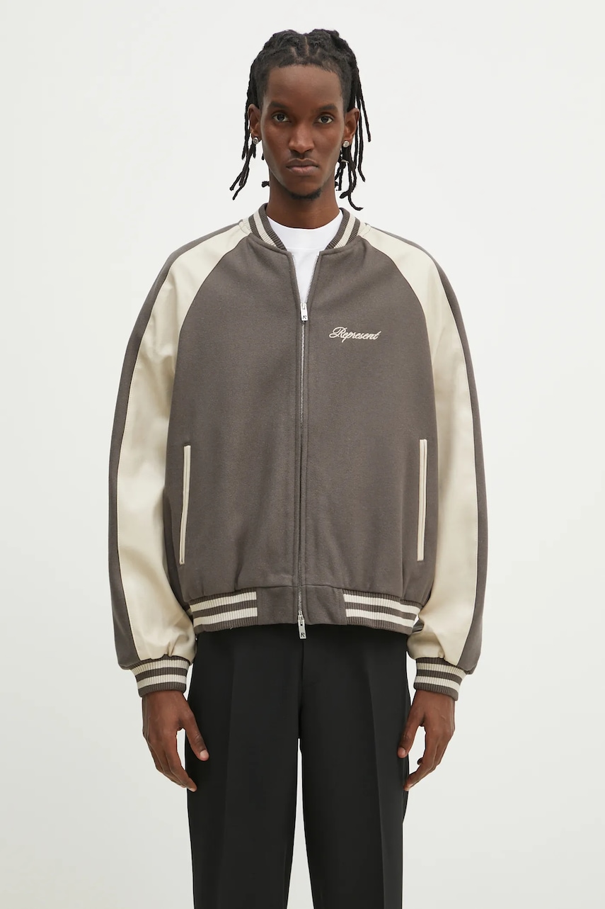 Represent kurtka bomber wełniana Raglan Varsity Jacket
