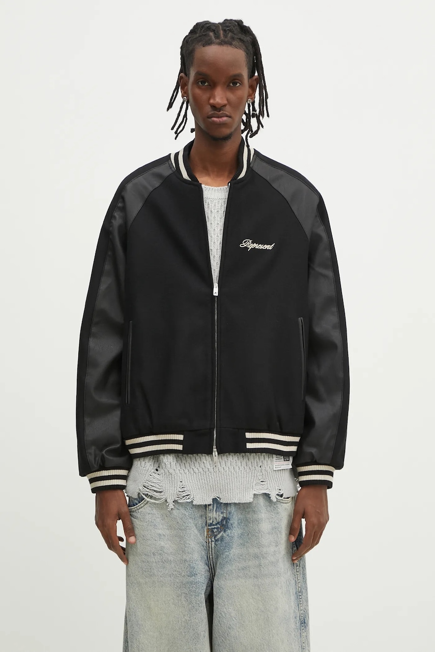 Represent kurtka bomber wełniana Raglan Varsity Jacket