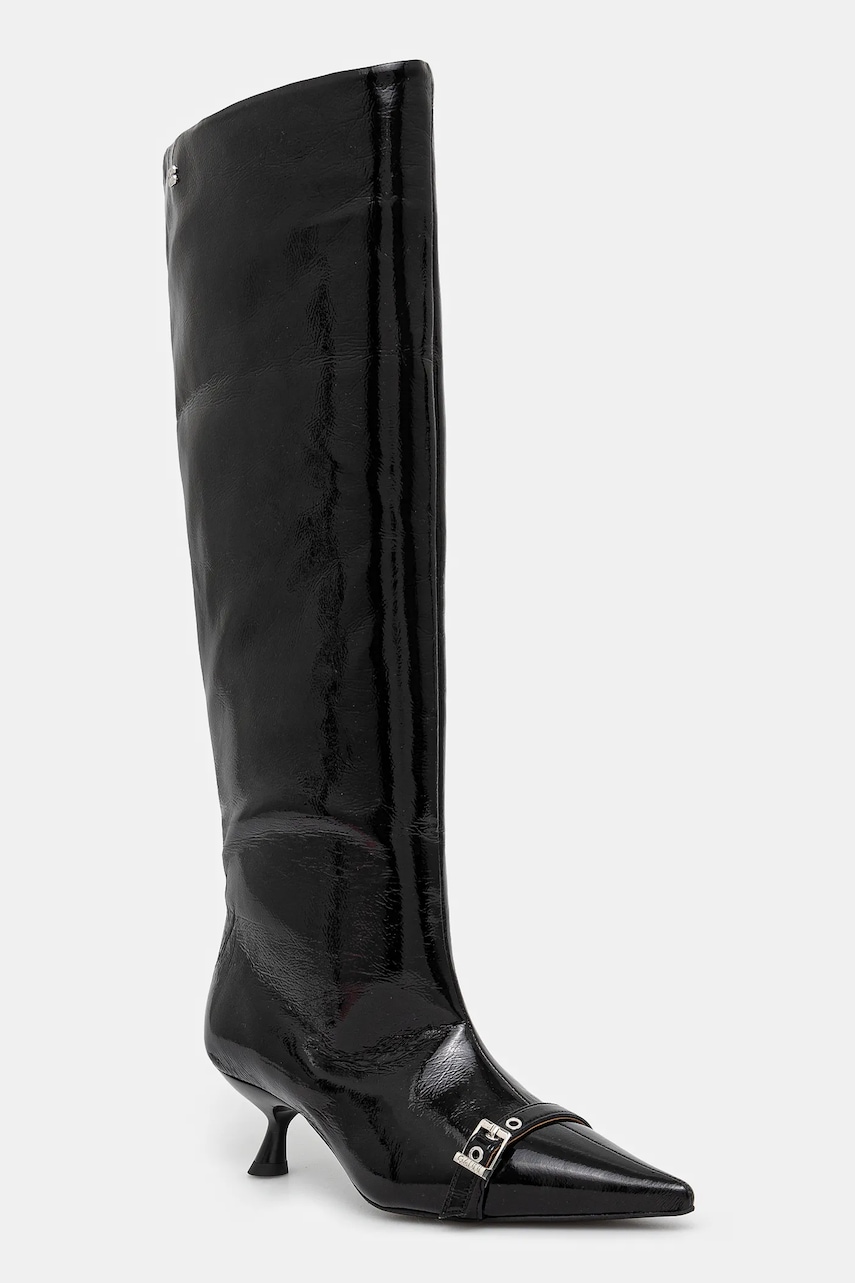 GANNI kozaki Eyelets Slouchy High Shaft Boot Naplack